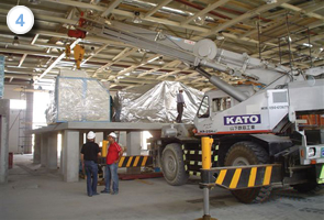 Installing high-level fleshing machine to be served by conveyors